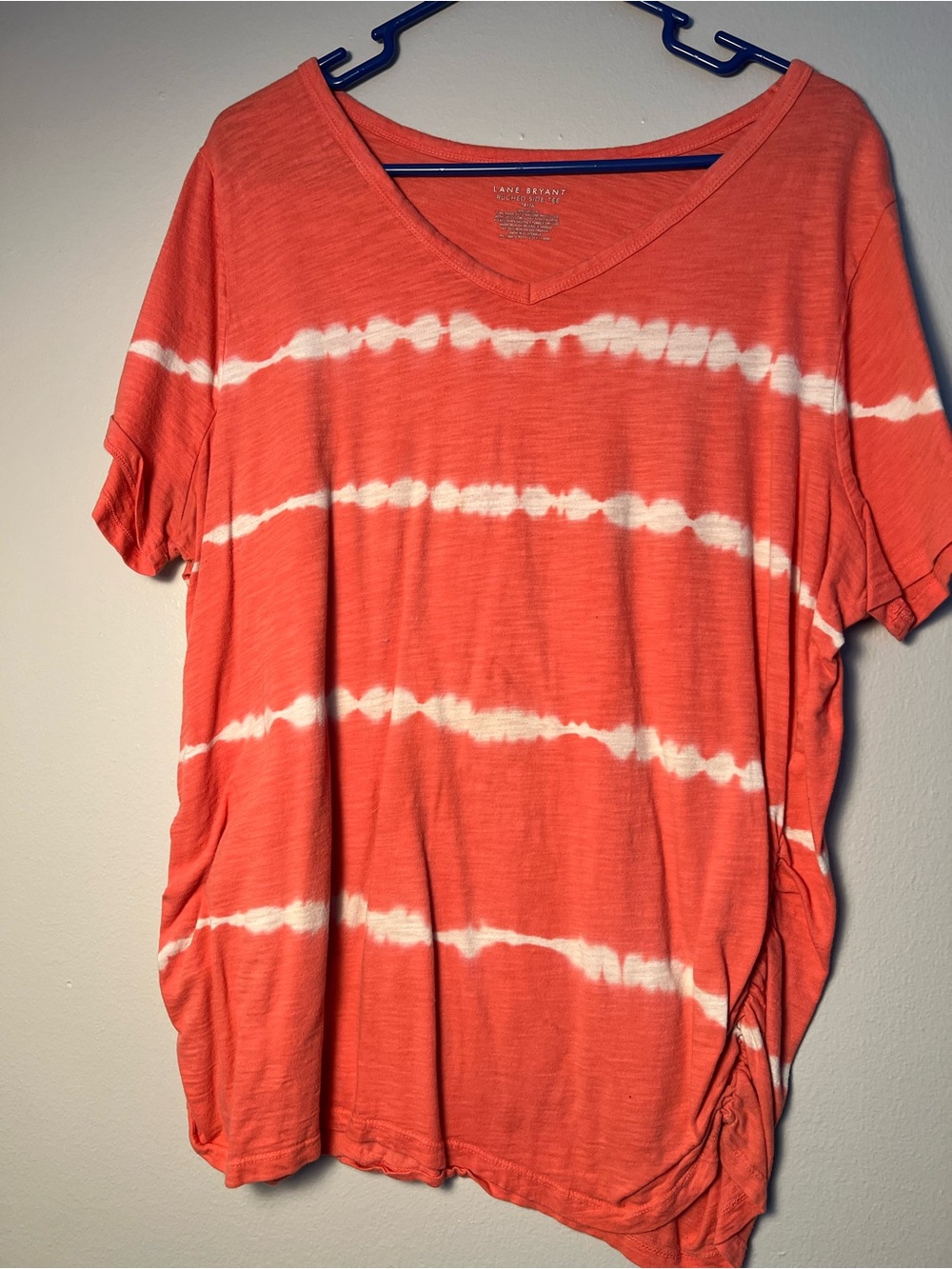 Lane Bryant Coral and White Tie-Dye V-Neck Short Sleeve Top